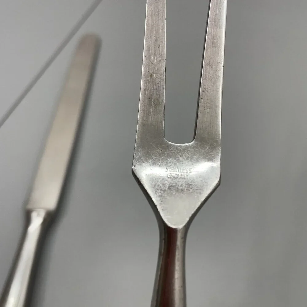 Vintage Cathedral Meat Carving Set Fork Knife Stainless Steel Rose Germany